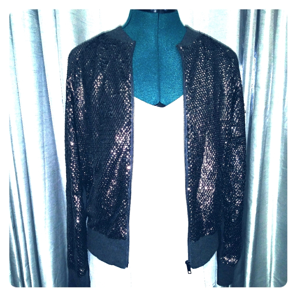 Silver sequin bomber jacket
